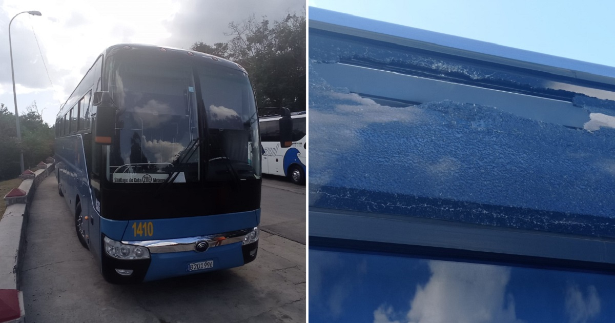 Ómnibus apedreado en Santiago de Cuba © Facebook / Accidentes Buses y Camiones por más experiencia y menos víctimas