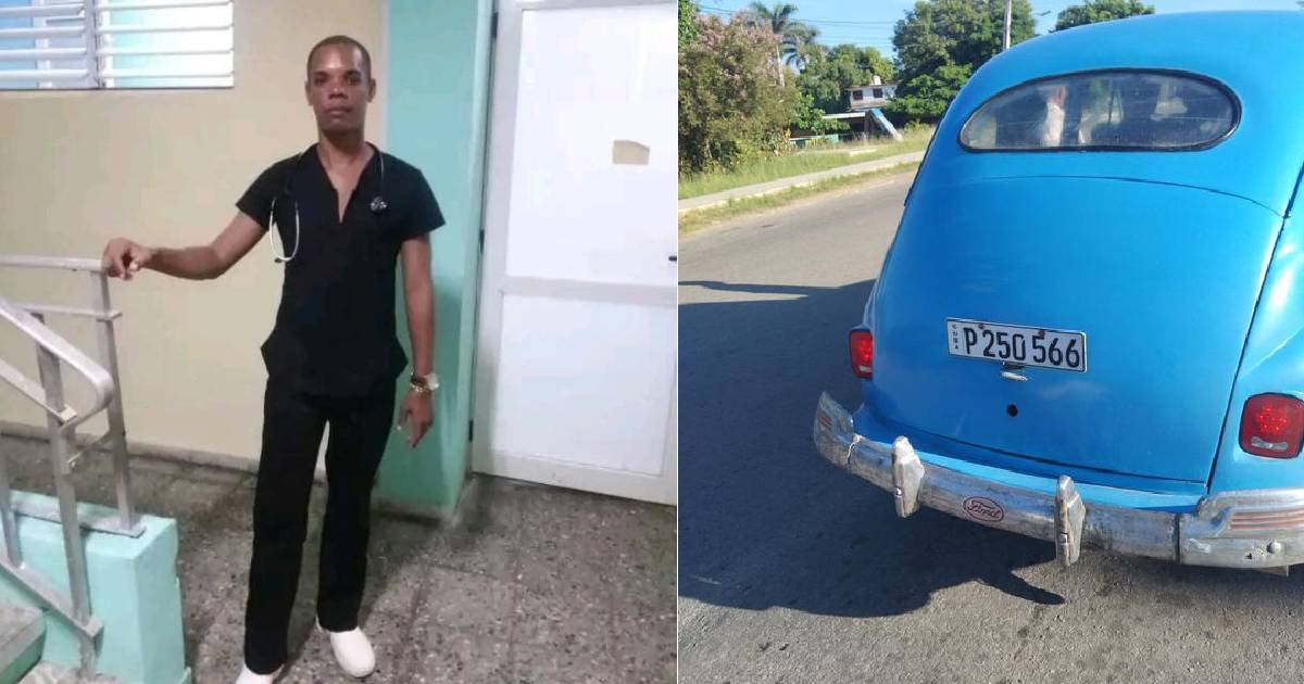 Médico cubano y taxi que lo trasladó © Facebook/Daykel González