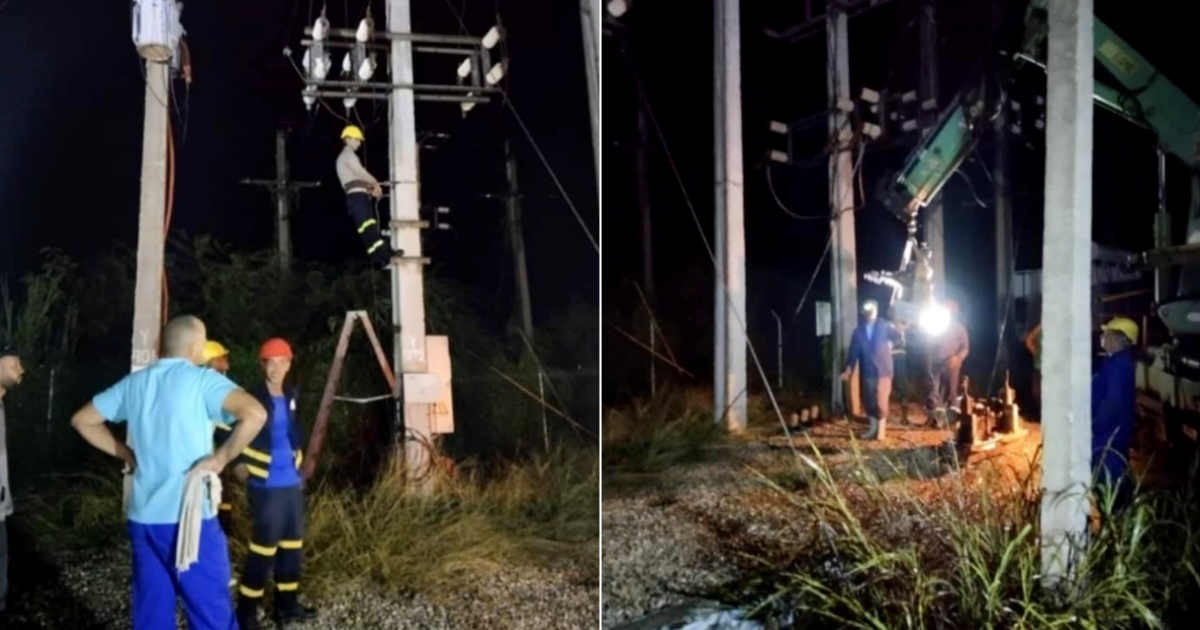 Linieros trabajan en subestación de Sancti Spíritus © Facebook / Empresa Eléctrica Ciego de Ávila