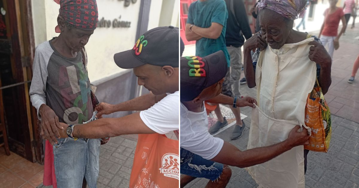 Activista de Santiago de Cuba regala ropas y zaaptos a personas necesitadas © Collage Facebook / Yasser Sosa Tamayo