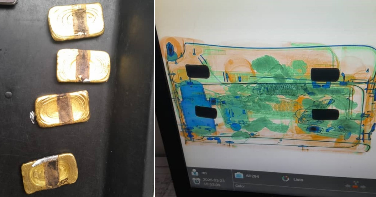 Lingotes de oro detectados en doble fondo de un equipaje, en el aeropuerto internacional de La Habana © X/@vicejefeagr